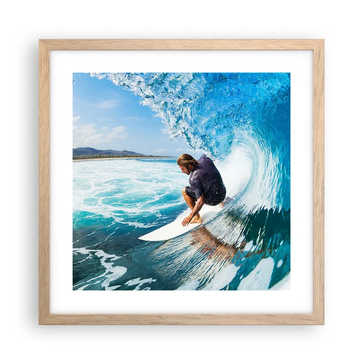 Póster en marco roble claro - Bailando con las olas - 40x40 cm