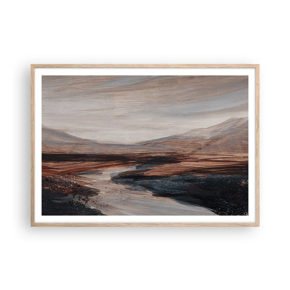 Póster en marco roble claro -  Valle apacible - 100x70 cm