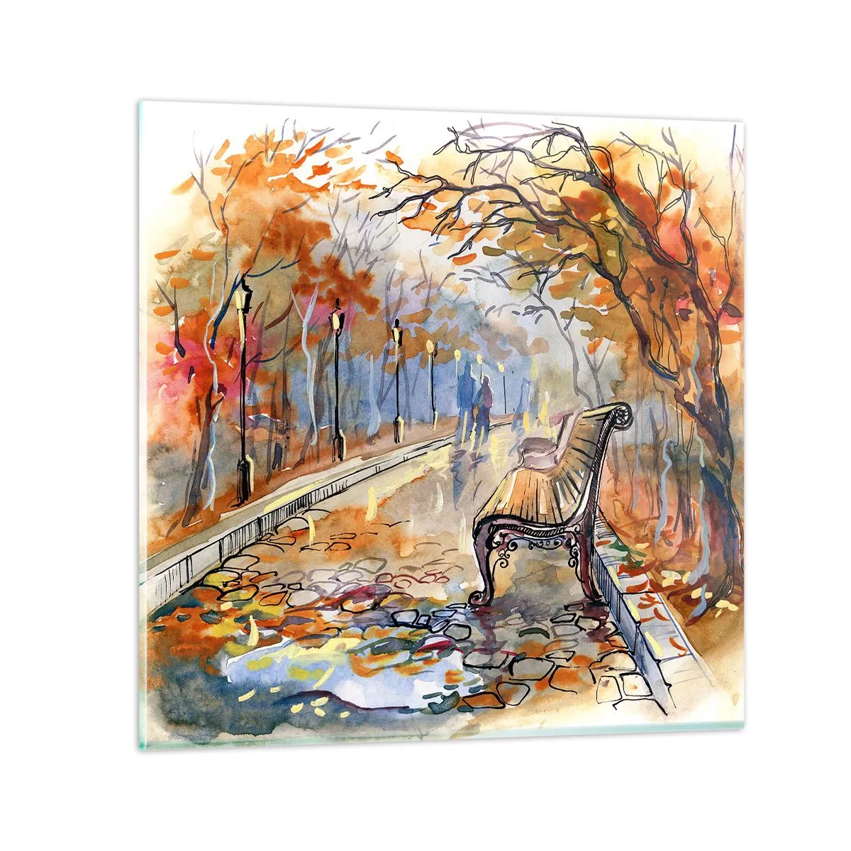 Cuadro sobre vidrio - Impresiones sobre Vidrio - Caminemos juntos hacia el otoño - 30x30 cm