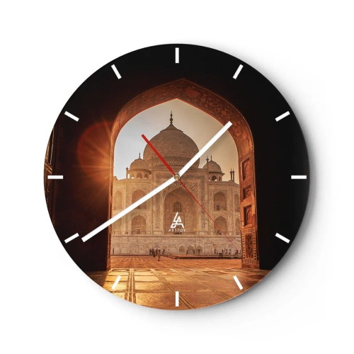 Reloj de pared - Reloj de vidrio - Un edificio histórico a la luz del sol visto a través de un arco. - 30x30cm - Un monumento al amor sobrenatural - Decoración de pared moderna para salón, cocina y dormitorio ARTTOR