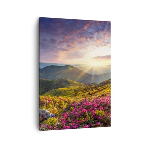Cuadro sobre lienzo - Impresión de Imagen - Paisaje de montaña con rododendros en flor - 50x70cm - La frescura de una mañana de montaña - Decoración de pared moderna para salón y dormitorio ARTTOR