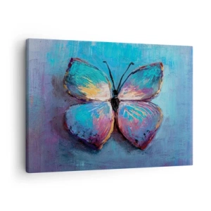 Cuadro sobre lienzo - Impresión de Imagen - Mariposa colorida sobre un fondo azul - 70x50cm - En todo su esplendor - Decoración de pared moderna para salón y dormitorio ARTTOR