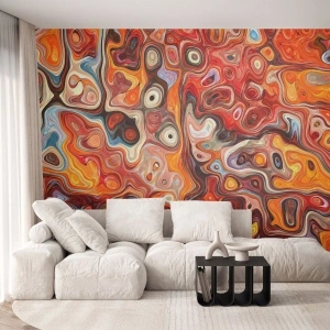 Fotomural Premium Sand - Ondas abstractas en tonos rojos y naranjas - 100x70cm - Si las nueces se derritieran en la miel - Decoración de pared moderna para salón y dormitorio ARTTOR