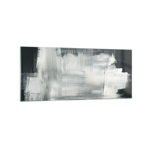 Cuadro sobre vidrio - Impresiones sobre Vidrio - Trazos abstractos blancos sobre un fondo oscuro - 120x50cm - Tejido vertical y horizontal - Decoración de pared moderna para salón y dormitorio ARTTOR