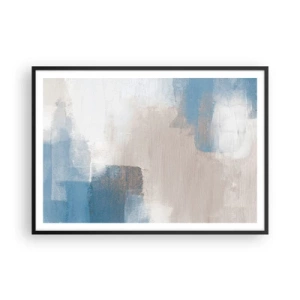 Póster en marco negro - Formas abstractas en tonos azules y beige. - 100x70cm - Abstracción rosa tras un velo azul - Decoración de pared moderna para salón y dormitorio ARTTOR