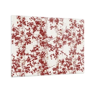 Cuadro sobre vidrio - Impresiones sobre Vidrio - Un patrón floral en rojo sobre un fondo claro y desgastado. - 70x50cm - Como un viejo percal - Decoración de pared moderna para salón y dormitorio ARTTOR