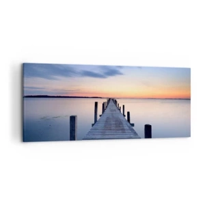 Cuadro sobre lienzo - Impresión de Imagen - Muelle de madera en el lago al atardecer - 120x50cm - La calma de un crepúsculo sereno - Decoración de pared moderna para salón y dormitorio ARTTOR