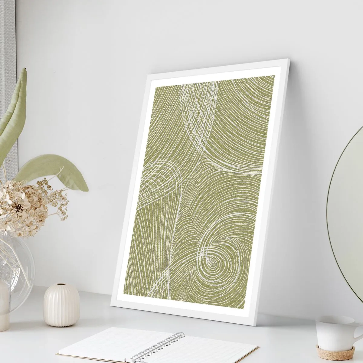 Póster en marco blanco - Abstracción intrincada en blanco - 30x40 cm