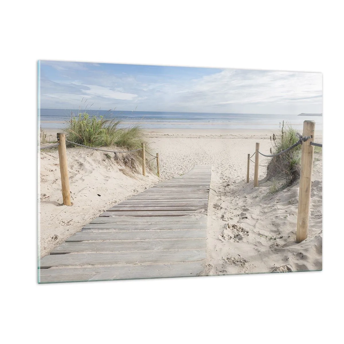 Cuadro sobre vidrio - Impresiones sobre Vidrio - Camino a la playa con vistas al mar - 120x80cm - Hasta el horizonte - Decoración de pared moderna para salón y dormitorio ARTTOR