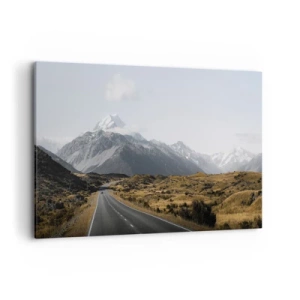 Cuadro sobre lienzo - Impresión de Imagen - Un camino en las montañas rodeado de un paisaje pintoresco. - 100x70cm - El camino al corazón de las montañas - Decoración de pared moderna para salón y dormitorio ARTTOR