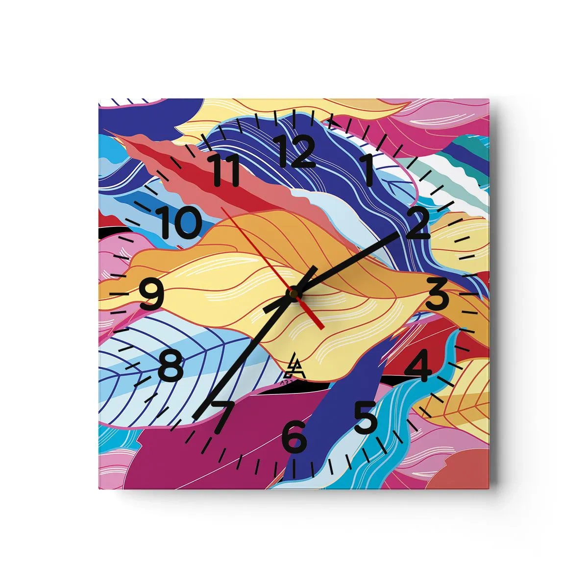 Reloj de pared - Reloj de vidrio - Desorden colorido - 40x40 cm