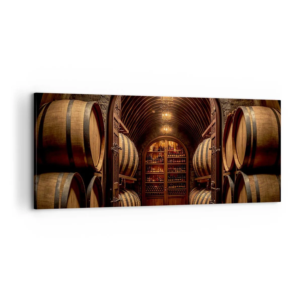 Cuadro sobre lienzo - Impresión de Imagen - Bodega con barriles de madera y estantes para vinos. - 120x50cm - Sótano atmosférico - Decoración de pared moderna para salón y dormitorio ARTTOR
