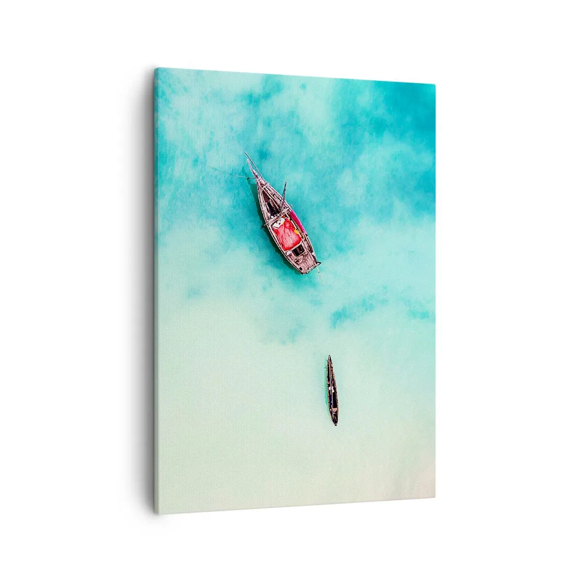 Cuadro sobre lienzo - Impresión de Imagen - Barcos en aguas turquesas vistos a vista de pájaro - 50x70cm - Porque en las playas de Zanzíbar, cuando las aguas se desbordan... - Decoración de pared moderna para salón y dormitorio ARTTOR