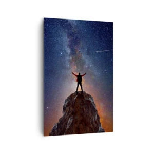 Cuadro sobre lienzo - Impresión de Imagen - Una figura en la cima de una montaña bajo un cielo estrellado. - 80x120cm - ¡El poder está conmigo! - Decoración de pared moderna para salón y dormitorio ARTTOR