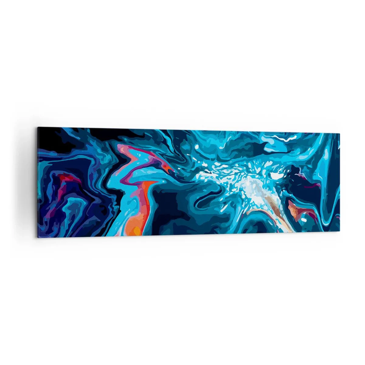 Cuadro sobre lienzo - Impresión de Imagen - Un patrón abstracto en tonos azules con acentos naranjas. - 160x50cm - Un viaje al cielo - Decoración de pared moderna para salón y dormitorio ARTTOR