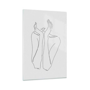 Cuadro sobre vidrio - Impresiones sobre Vidrio - Dibujo lineal minimalista de cara y manos. - 80x120cm - Con qué sueñan las mujeres - Decoración de pared moderna para salón y dormitorio ARTTOR