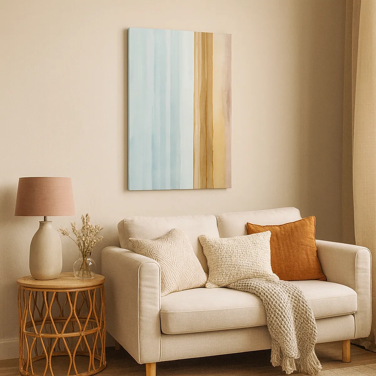 Cuadro sobre lienzo - Impresión de Imagen - Paisaje de playa abstracto en tonos pastel - 50x70cm - Serenidad - Decoración de pared moderna para salón y dormitorio ARTTOR