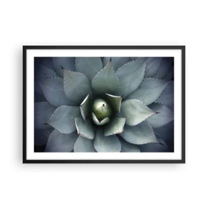 Póster en marco negro - Primer plano de una roseta de agave en delicados tonos verdes. - 70x50cm - Perfección natural - Decoración de pared moderna para salón y dormitorio ARTTOR
