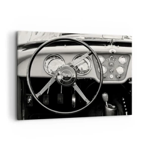 Cuadro sobre lienzo - Impresión de Imagen - Interior de coche clásico en blanco y negro - 100x70cm - El sueño de un coleccionista - Decoración de pared moderna para salón y dormitorio ARTTOR