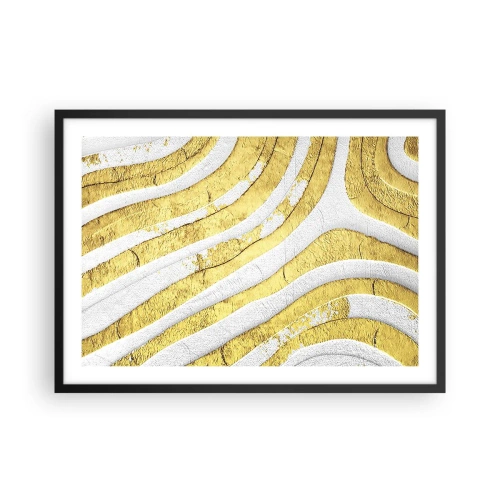 Póster en marco negro - Líneas abstractas doradas y blancas en una textura 3D - 70x50cm - Una composición en blanco y oro - Decoración de pared moderna para salón y dormitorio ARTTOR