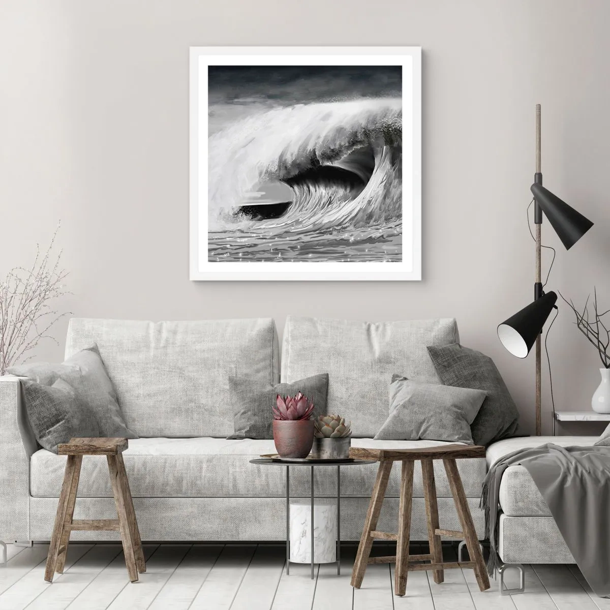 Póster en marco blanco - La ira del océano - 40x40 cm
