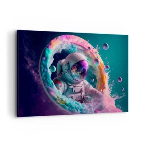 Cuadro sobre lienzo - Impresión de Imagen - Astronauta en un aura cósmica colorida - 120x80cm - Puerta estelar - Decoración de pared moderna para salón y dormitorio ARTTOR