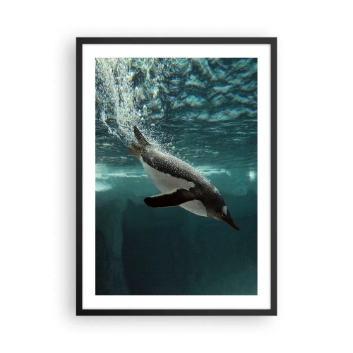 Póster en marco negro - Un pingüino nadando bajo el agua - 50x70cm - Bienvenido a mi mundo - Decoración de pared moderna para salón y dormitorio ARTTOR