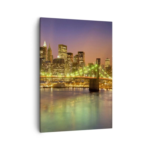 Cuadro sobre lienzo - Impresión de Imagen - Puente iluminado en una ciudad moderna por la noche - 50x70cm - Aquí la luz nunca se apaga - Decoración de pared moderna para salón y dormitorio ARTTOR