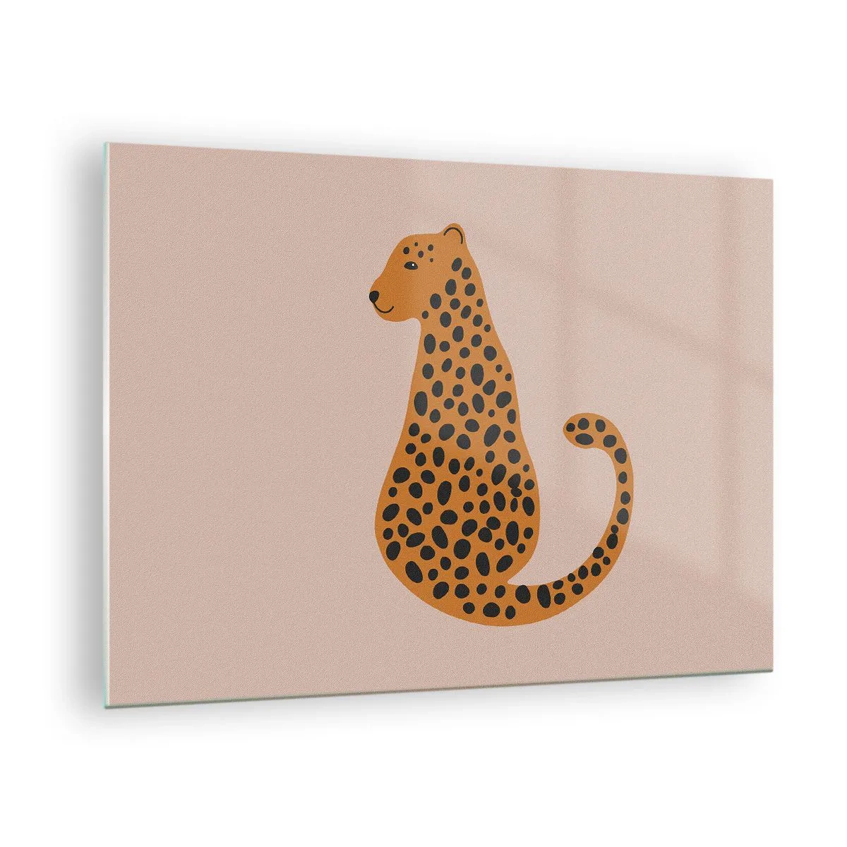 Cuadro sobre vidrio - Impresiones sobre Vidrio - Ilustración de una pantera con manchas negras sobre un fondo beige - 70x50cm - El estampado de leopardo está de moda - Decoración de pared moderna para salón y dormitorio ARTTOR