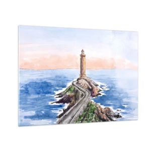 Cuadro sobre vidrio - Impresiones sobre Vidrio - Un faro en un promontorio rocoso rodeado de un mar en calma. - 70x50cm - Frente al mar - Decoración de pared moderna para salón y dormitorio ARTTOR