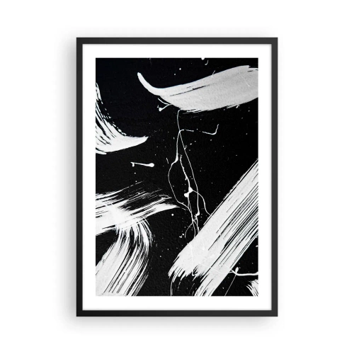 Póster en marco negro - Composición abstracta de pinceladas en blanco y negro - 50x70cm - Rompiendo la oscuridad - Decoración de pared moderna para salón y dormitorio ARTTOR