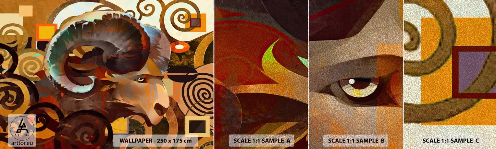 Muestra de fotomural Premium Sand - Magia - religiones - rituales - Abstracción, Aries, Gráficos - 100x30 cm