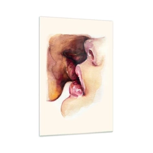 Cuadro sobre vidrio - Impresiones sobre Vidrio - Una pintura de acuarela de un primer plano de un rostro. - 70x100cm - Como la noche y el día, la tierra y el cielo - Decoración de pared moderna para salón y dormitorio ARTTOR