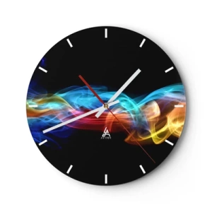 Reloj de pared - Reloj de vidrio - Rayas de luz de colores sobre un fondo negro - 30x30cm - Una danza de nieblas de arco iris - Decoración de pared moderna para salón, cocina y dormitorio ARTTOR