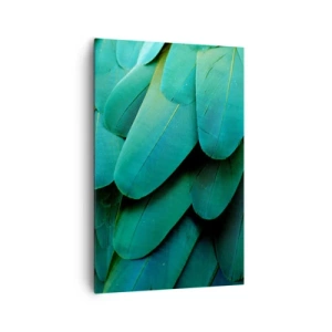 Cuadro sobre lienzo - Impresión de Imagen - Detalle de plumas en tonos verdes. - 80x120cm - La precisión de la naturaleza  - Decoración de pared moderna para salón y dormitorio ARTTOR
