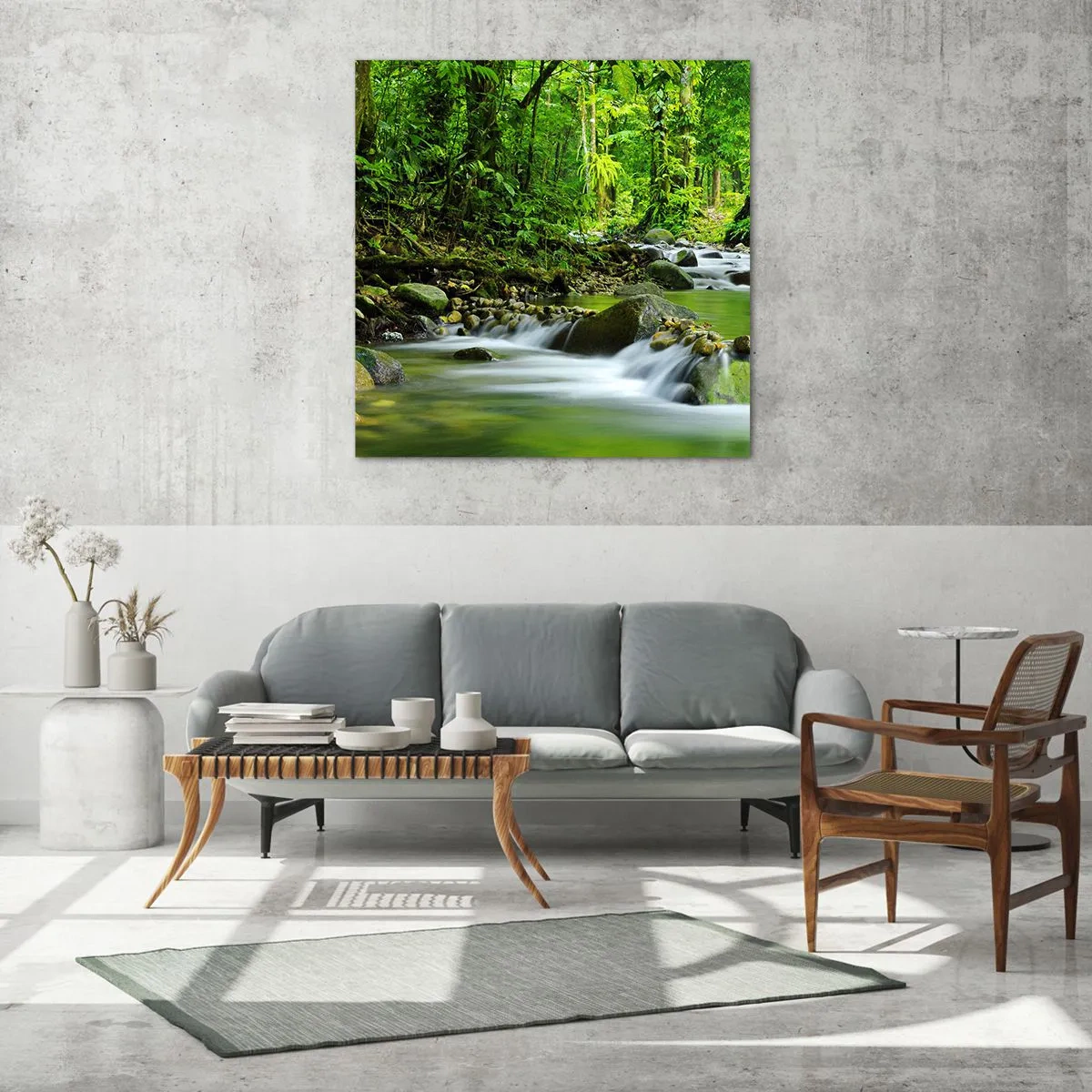 Cuadro sobre vidrio - Impresiones sobre Vidrio - Flotar en un mar de verde - 60x60 cm