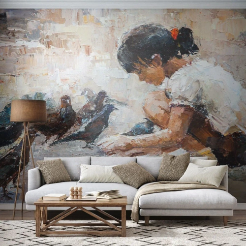 Fotomural Premium Canvas - Pequeños y dulces - Chica, Pichón, Para niños - 400x280 cm