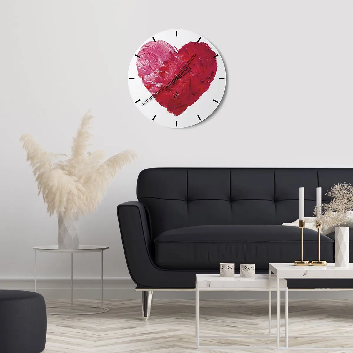 Reloj de pared - Reloj de vidrio - Corazón pintado en tonos rojos y rosas. - 30x30cm - All you need is love - Decoración de pared moderna para salón, cocina y dormitorio ARTTOR
