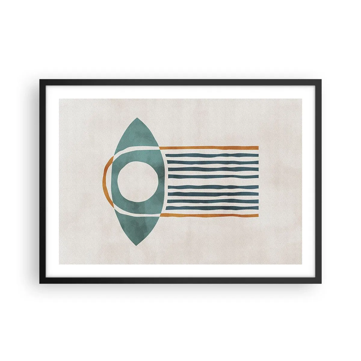 Póster en marco negro - Patrón geométrico en tonos verdes y naranjas. - 70x50cm - Signos y rituales - Decoración de pared moderna para salón y dormitorio ARTTOR