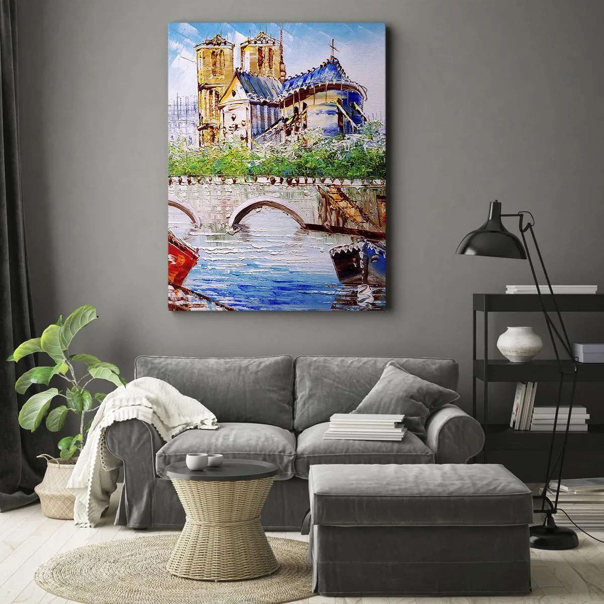 Cuadro sobre lienzo - Impresión de Imagen - Paisaje con un puente y una catedral de estilo clásico. - 50x70cm - Su tiempo nunca pasa - Decoración de pared moderna para salón y dormitorio ARTTOR