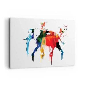 Cuadro sobre lienzo - Impresión de Imagen - Elefante colorido con mariposas en un estilo geométrico moderno. - 100x70cm - Todo el mundo puede bailar - Decoración de pared moderna para salón y dormitorio ARTTOR