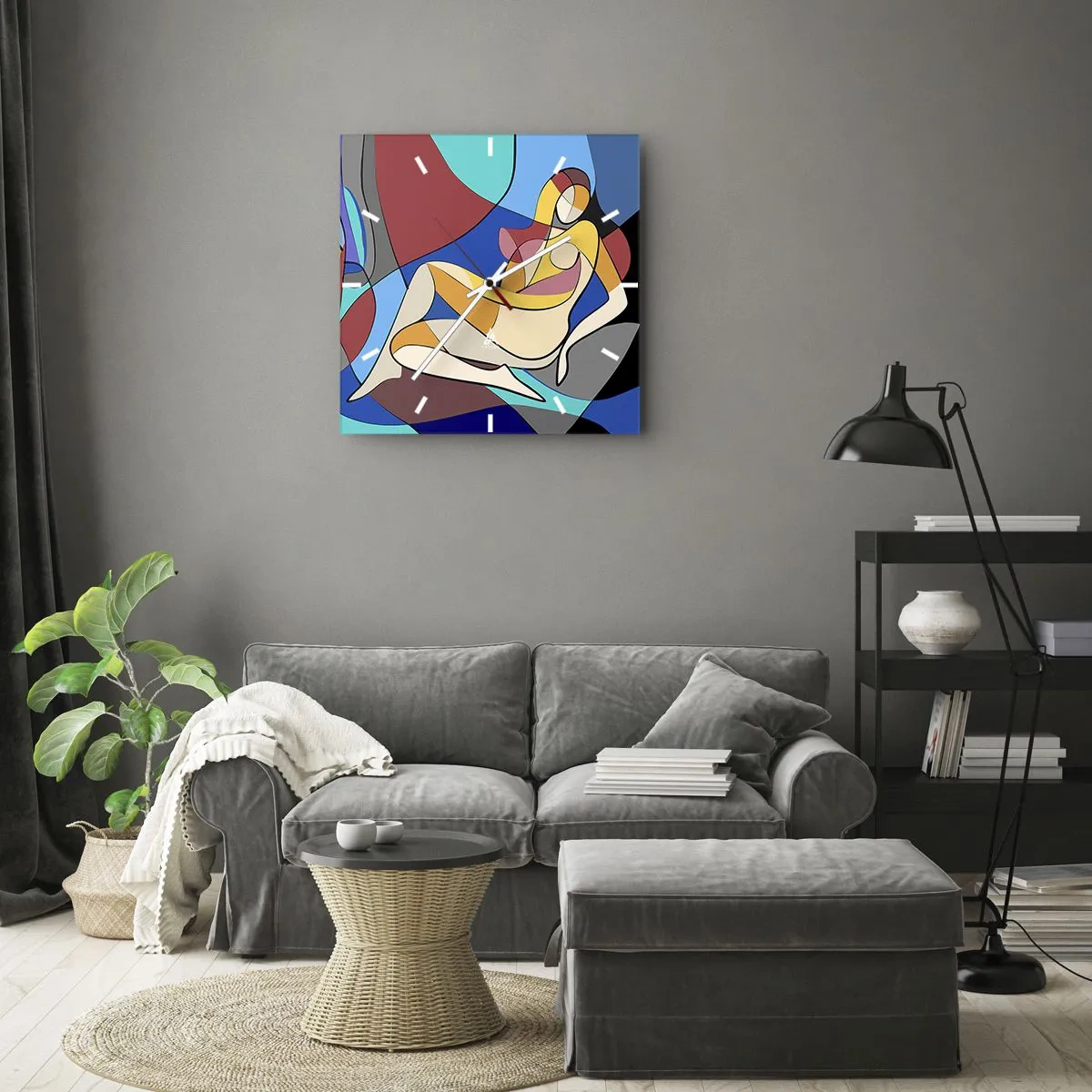 Reloj de pared - Reloj de vidrio - Desnudo cubista - 30x30 cm