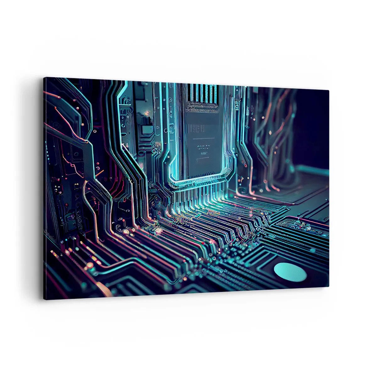 Cuadro sobre lienzo - Impresión de Imagen - Placa de circuito impreso tecnológico con pistas iluminadas - 100x70cm - Mi forma de pensar - Decoración de pared moderna para salón y dormitorio ARTTOR