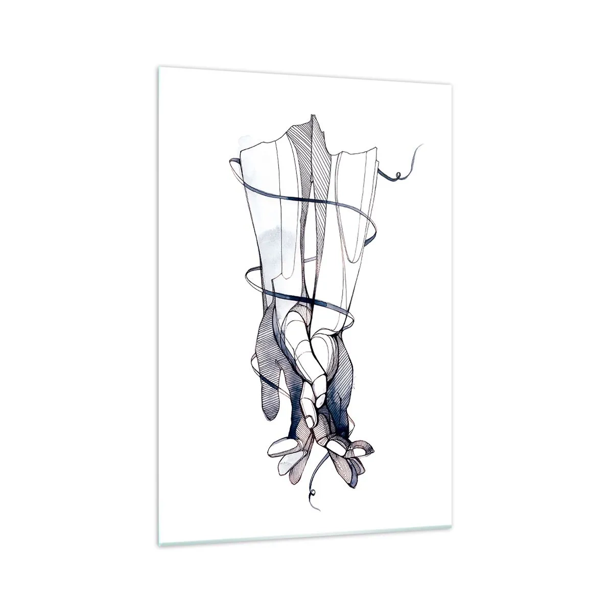 Cuadro sobre vidrio - Impresiones sobre Vidrio - Un dibujo sutil de una mano con una delicada flor. - 70x100cm - Un estudio sobre el contacto - Decoración de pared moderna para salón y dormitorio ARTTOR