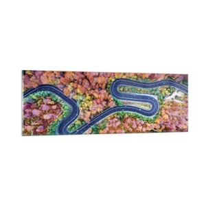 Cuadro sobre vidrio - Impresiones sobre Vidrio - Un camino sinuoso a través del bosque - 90x30 cm