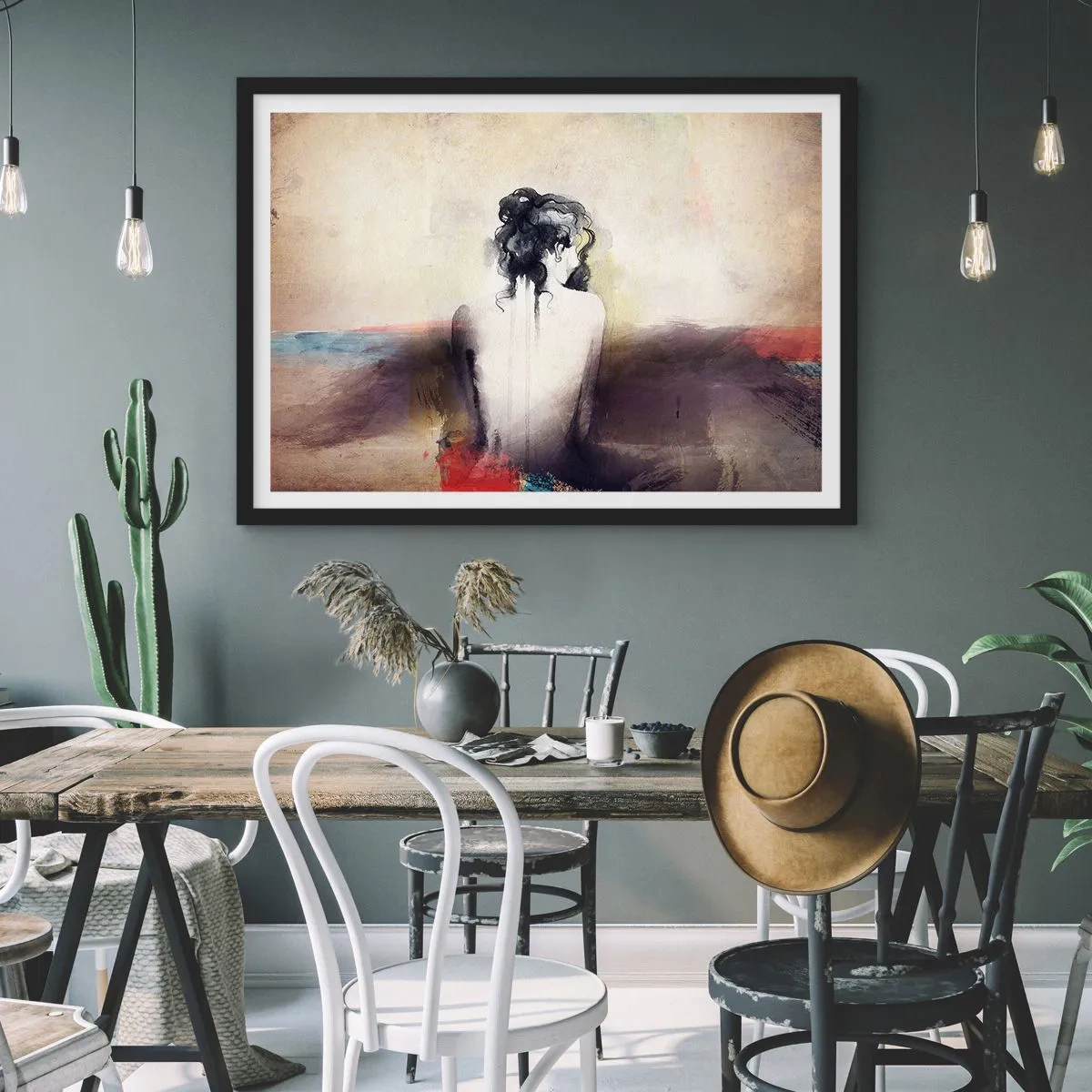 Póster en marco negro - Líneas suaves, formas ovaladas - 91x61 cm