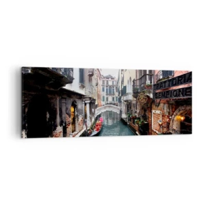 Cuadro sobre lienzo - Impresión de Imagen - Un canal en Venecia con una góndola y edificios históricos. - 140x50cm - Paisaje veneciano con góndola y puente - Decoración de pared moderna para salón y dormitorio ARTTOR