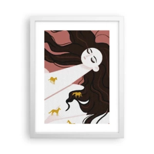 Póster en marco blanco - Sueño de caballos dorados - 30x40 cm