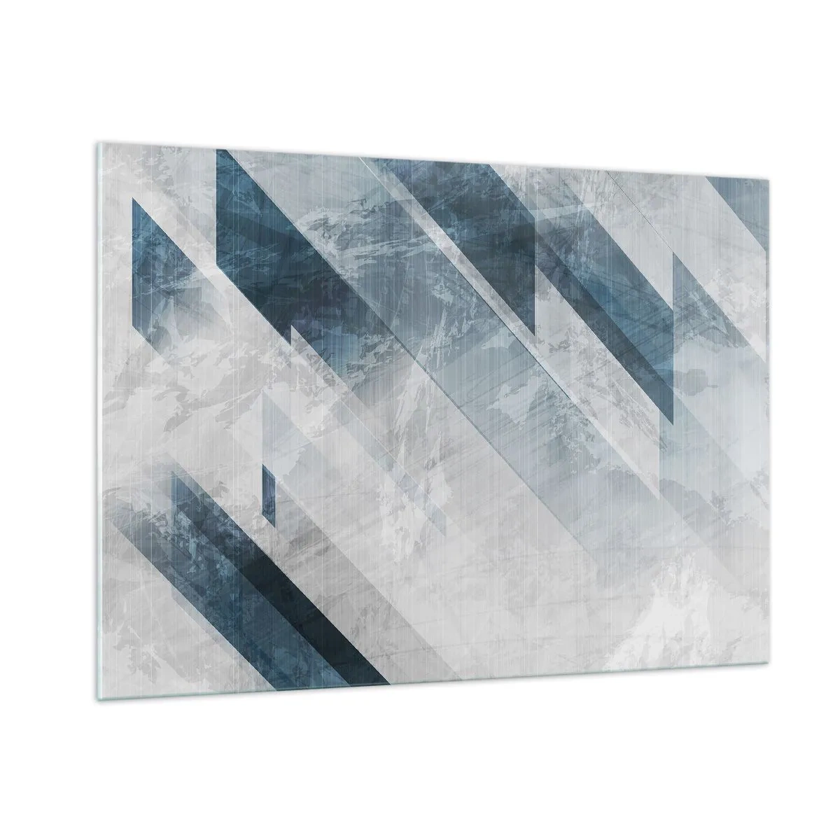 Cuadro sobre vidrio - Impresiones sobre Vidrio - Rayas geométricas en tonos grises y azul marino - 100x70cm - Composición espacial - movimiento de grises - Decoración de pared moderna para salón y dormitorio ARTTOR