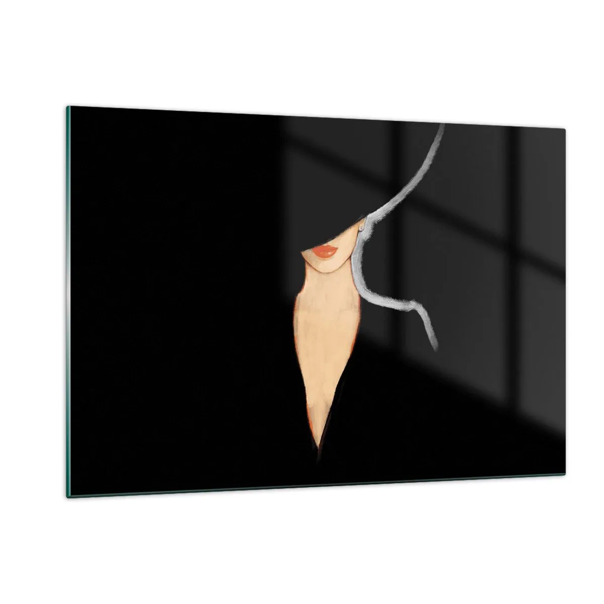 Cuadro sobre vidrio - Impresiones sobre Vidrio - Un retrato sutil de una mujer sobre un fondo negro. - 120x80cm - Elegancia y estilo - Decoración de pared moderna para salón y dormitorio ARTTOR